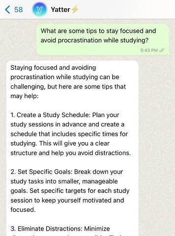 yatter on whatsapp giving time management tips 