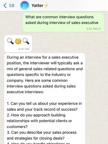 yatter on whatsapp giving interview questions guidance 