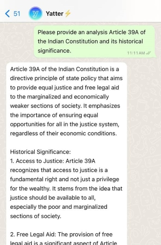 yatter being legal ai on whatsapp