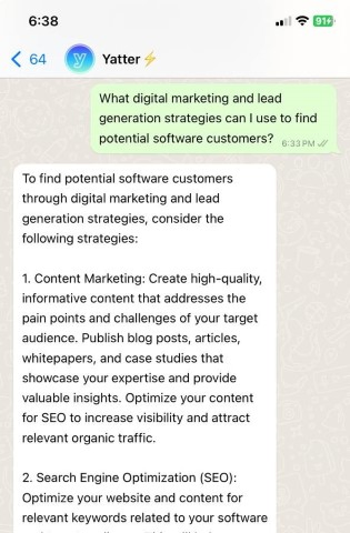 yater ai on whatsapp  answering marketing queries 