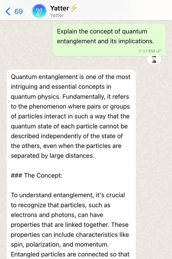 Yatter AI helping about science related queries on whatsapp